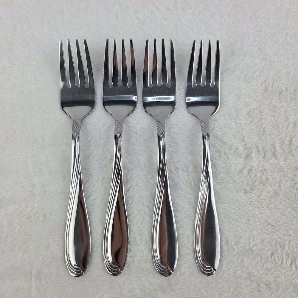Oneida Camber Cresta Windswept Scroll 4 Salad Forks Stainless 6.5"